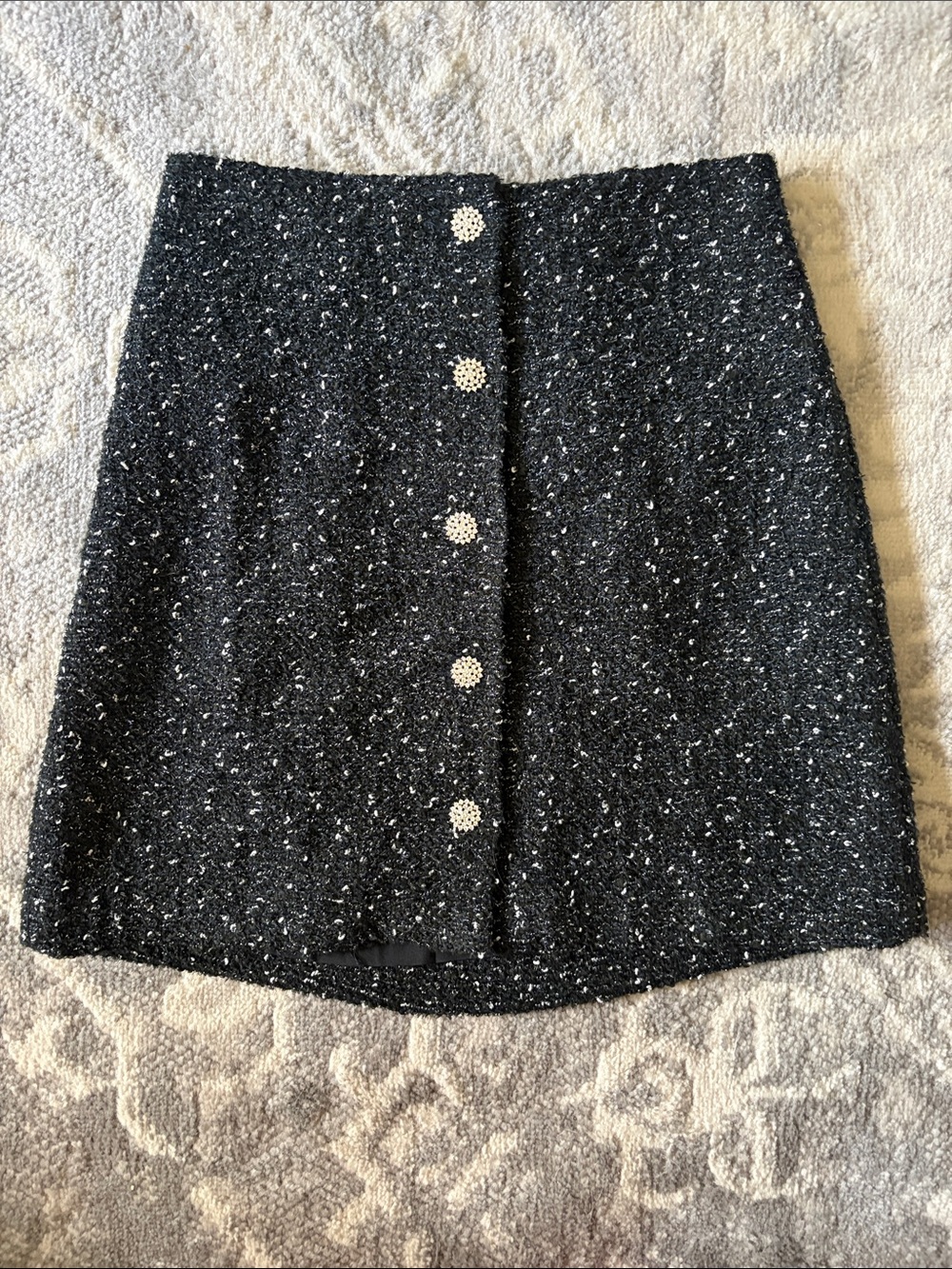 Express Black Tweed Mini Skirt with Rhinestone Buttons